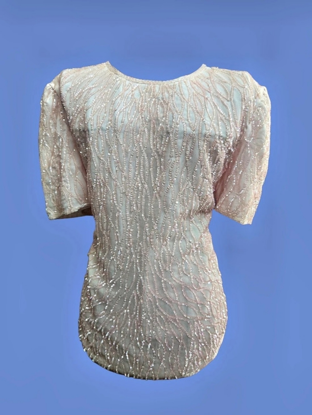 Embellished Short Sleeve Top in Pink & Silver Like New